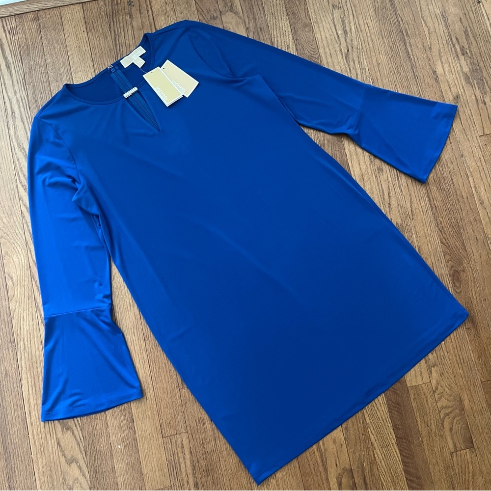 Michael M. Kors Bright Royal Long Sleeve Basics Dress Bell Sleeves Size XL